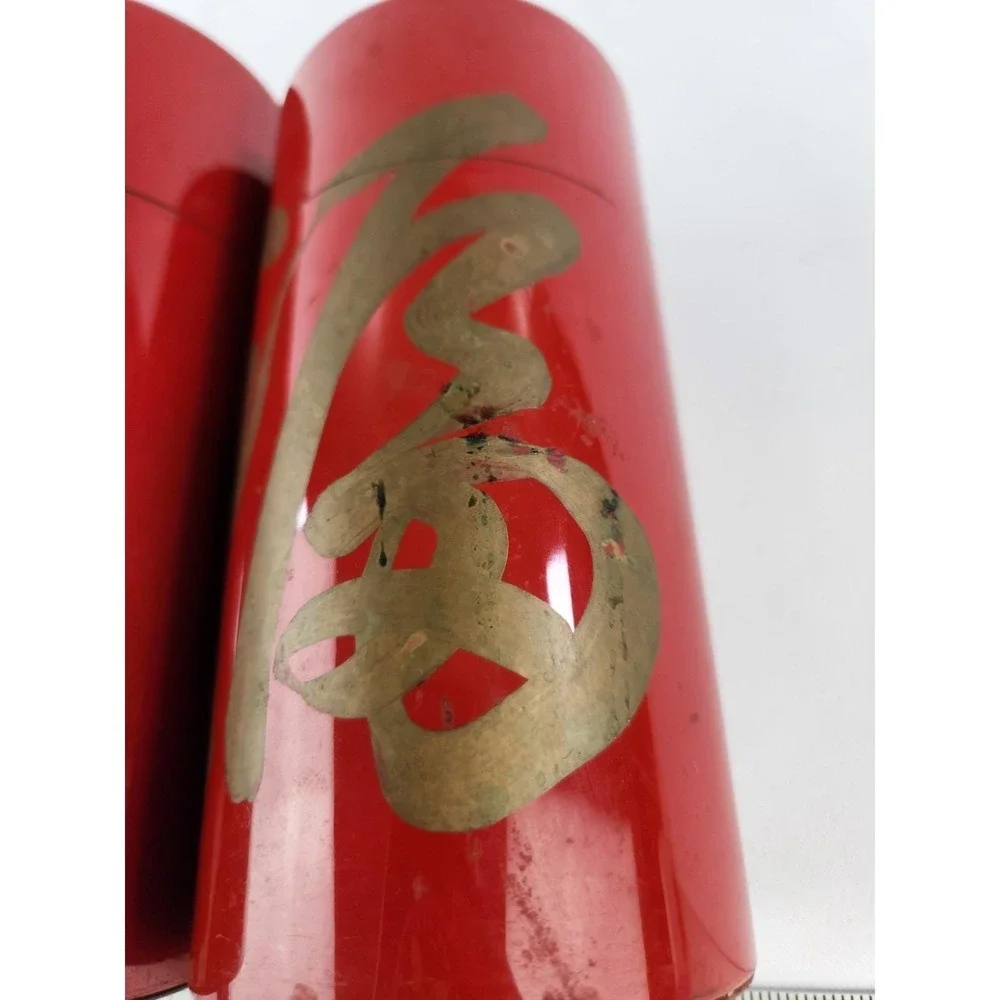 Vintage‎ Metal Nesting Canisters Set 3 Japanese Tole Tea Japan Red Hand Painted